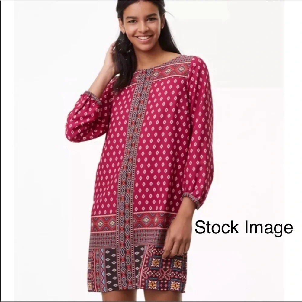 LOFT XXSP Diamond Mosaic 3/4 Sleeve Dress - Picture 10 of 10